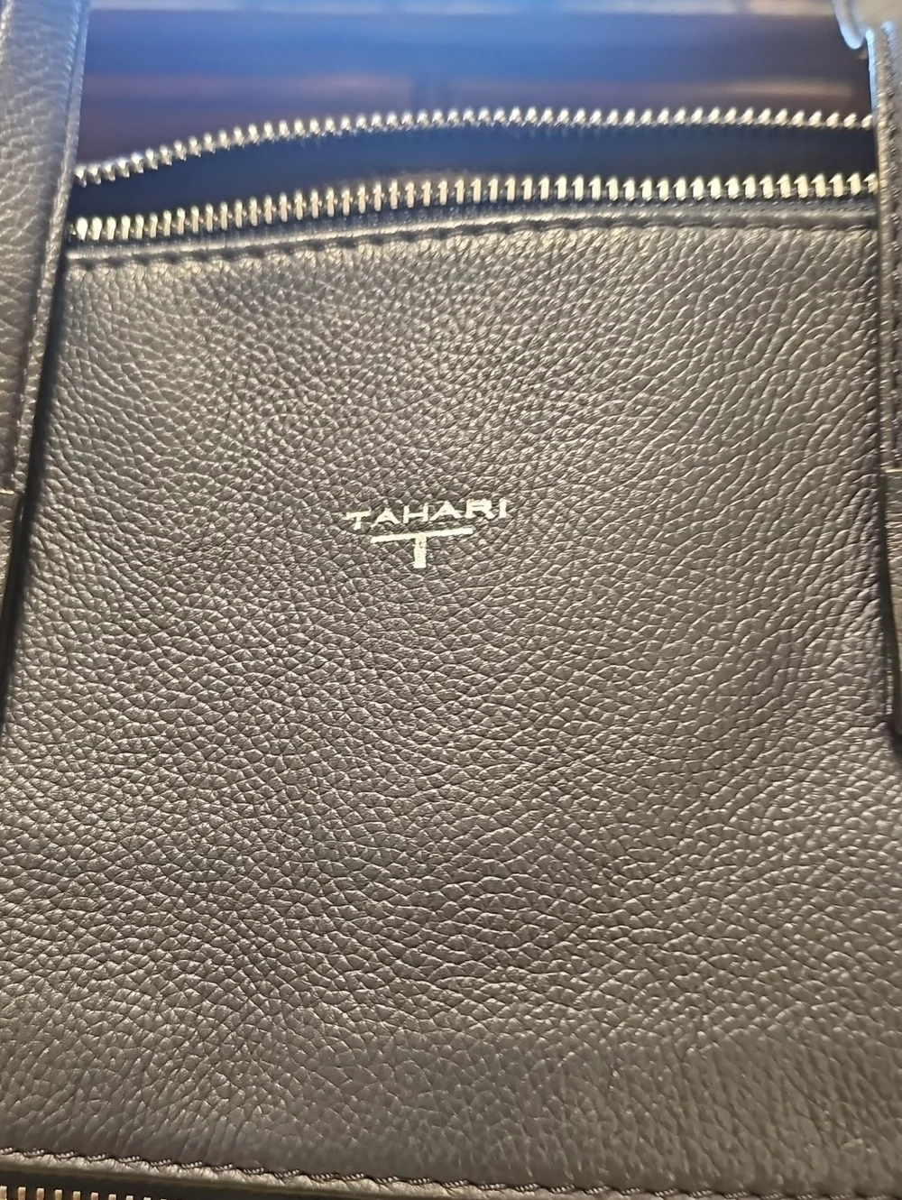 Tahari Black Pebbled Leather Brief Tote